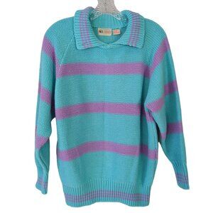 Mississippi Banks‎ Vintage Women's Sweater size S 42 Teal Lavender Stripes